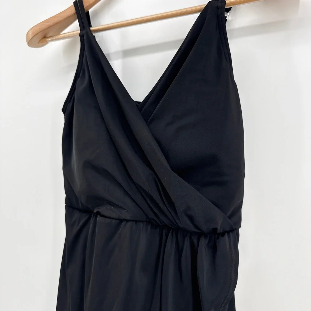Lands' End Women's Black Surplice‎ Wrap Swim Dress Tummy Control Swimsuit 6-8 S